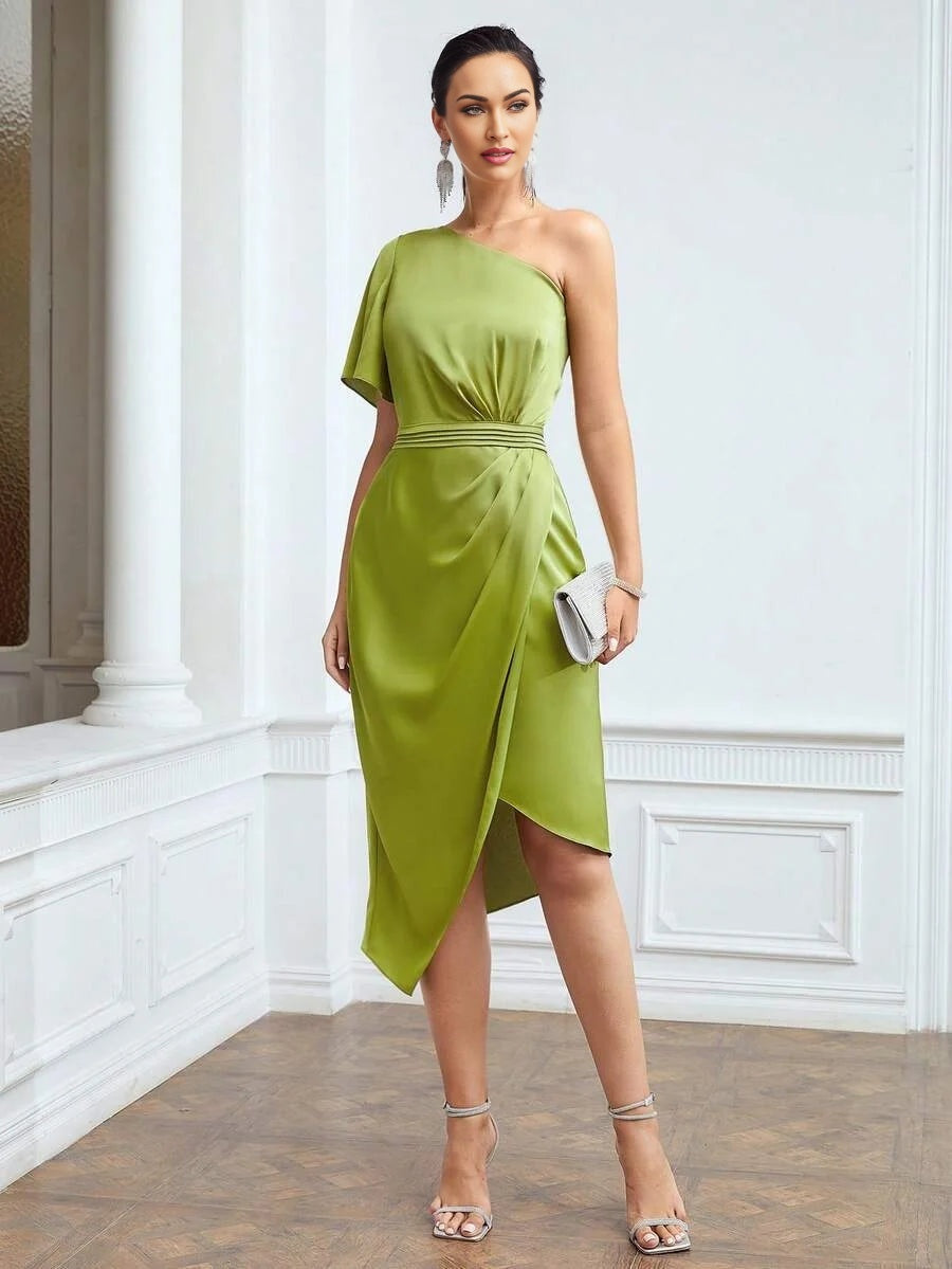 PREMIUM ONESHOULDER GATHERED DRESS