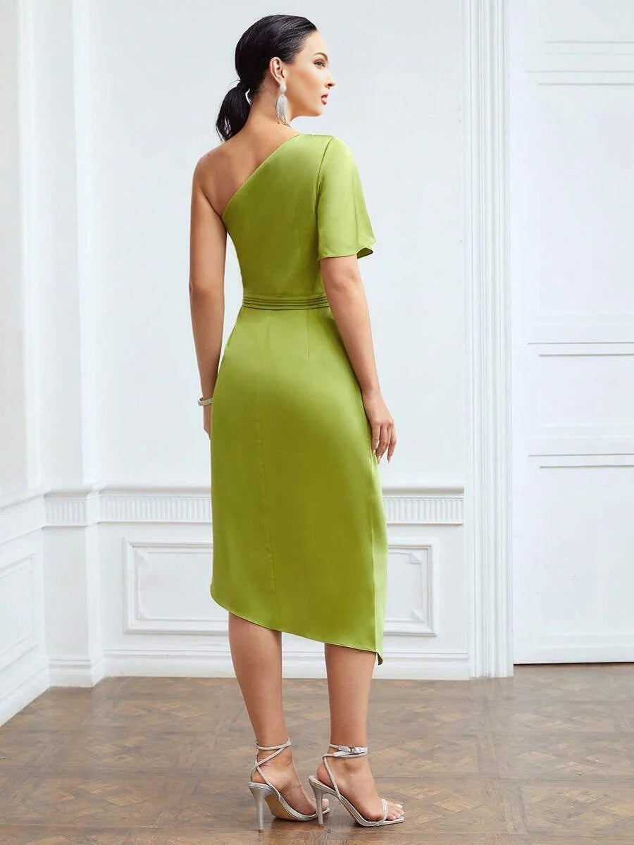 PREMIUM ONESHOULDER GATHERED DRESS