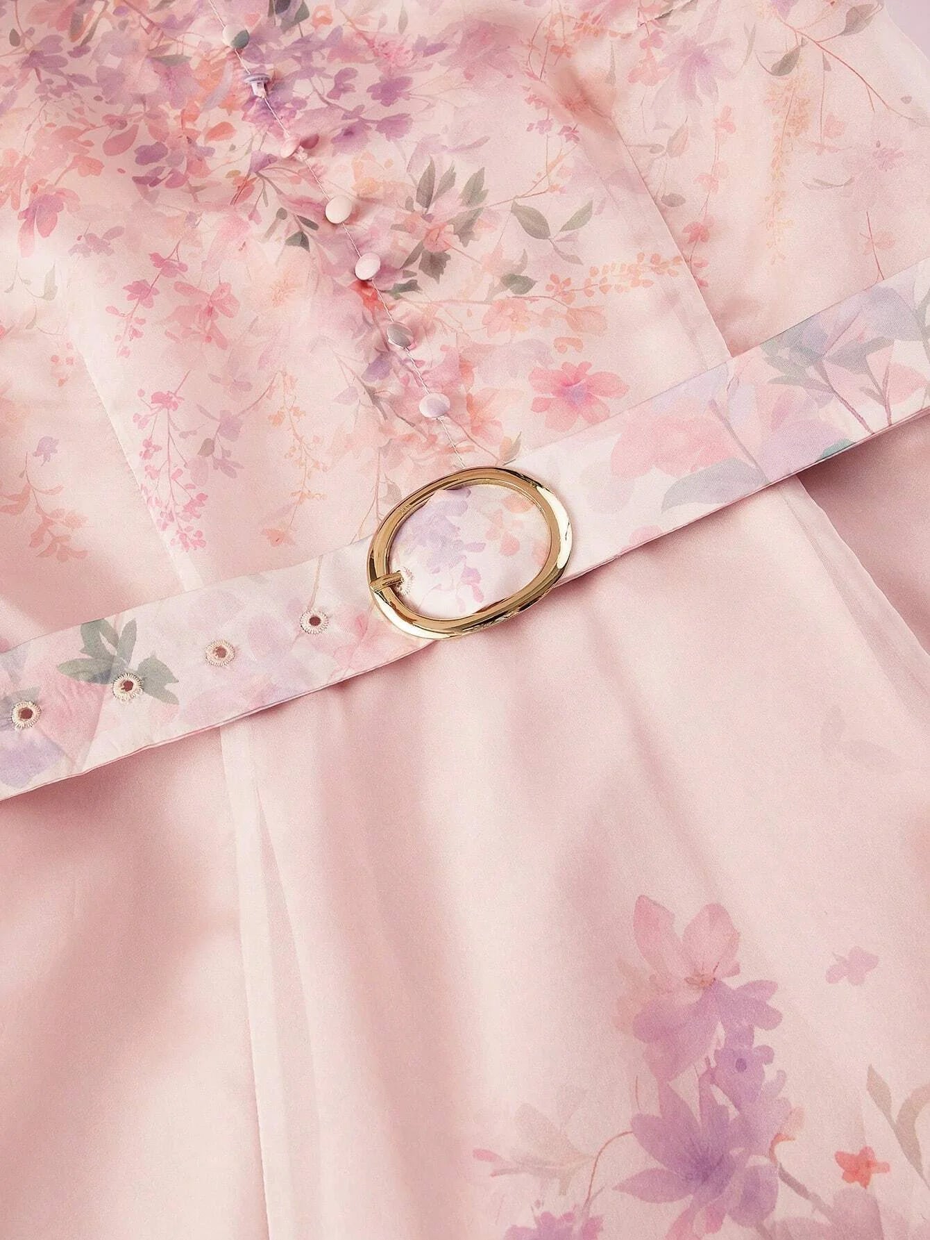 PREMIUM ORGANZA FLORAL PRINT BELTED DRESS