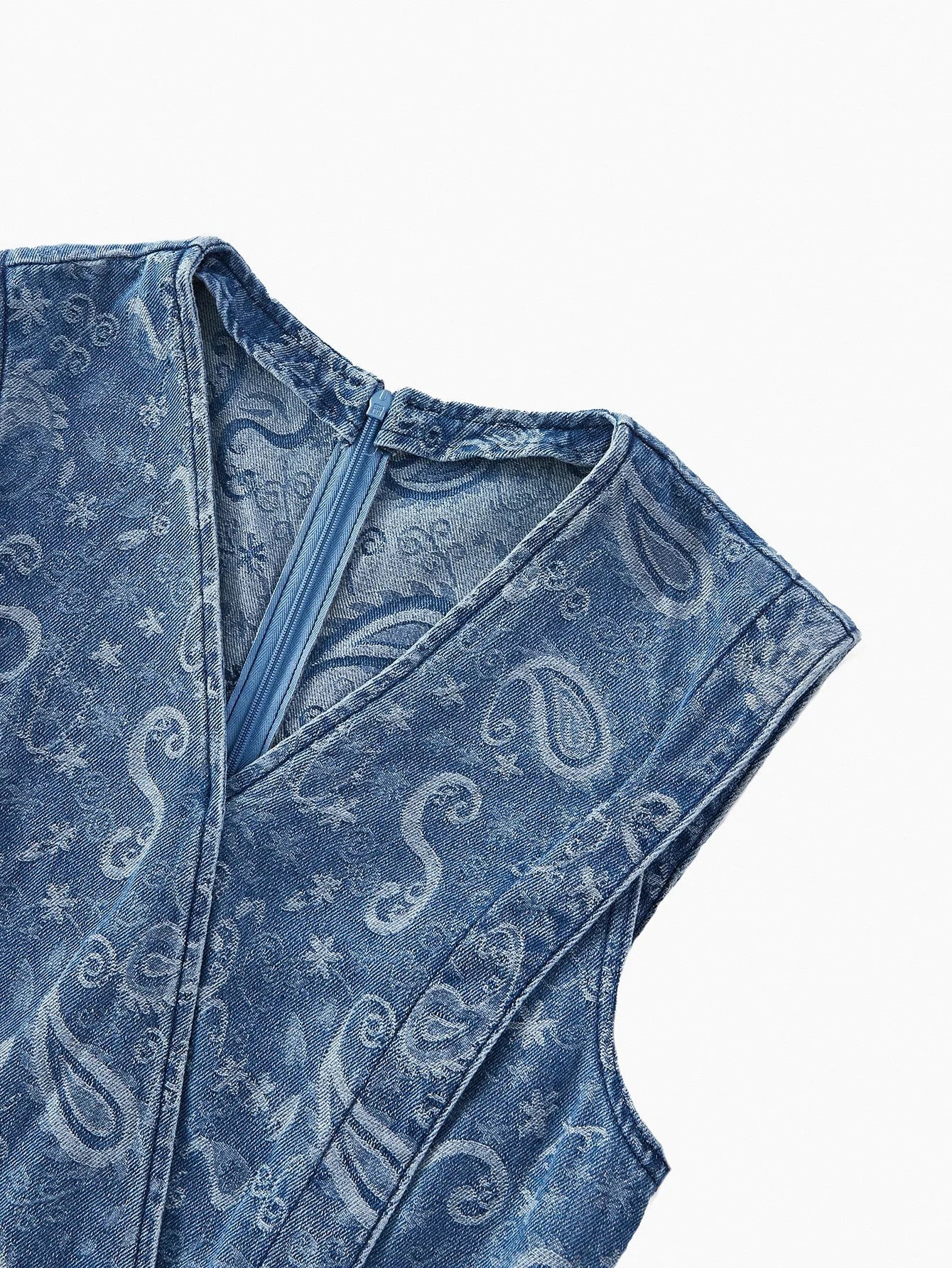 PREMIUM PAISLEY PRINT JACQUARD DENIM DRESS