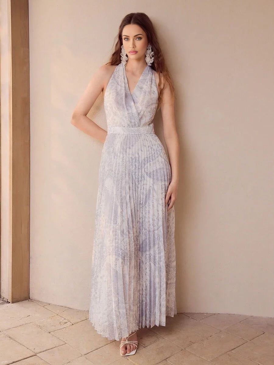PREMIUM PAISLEY PRINT PLEATED HALTERNECK DRESSSPRINGSUMMER