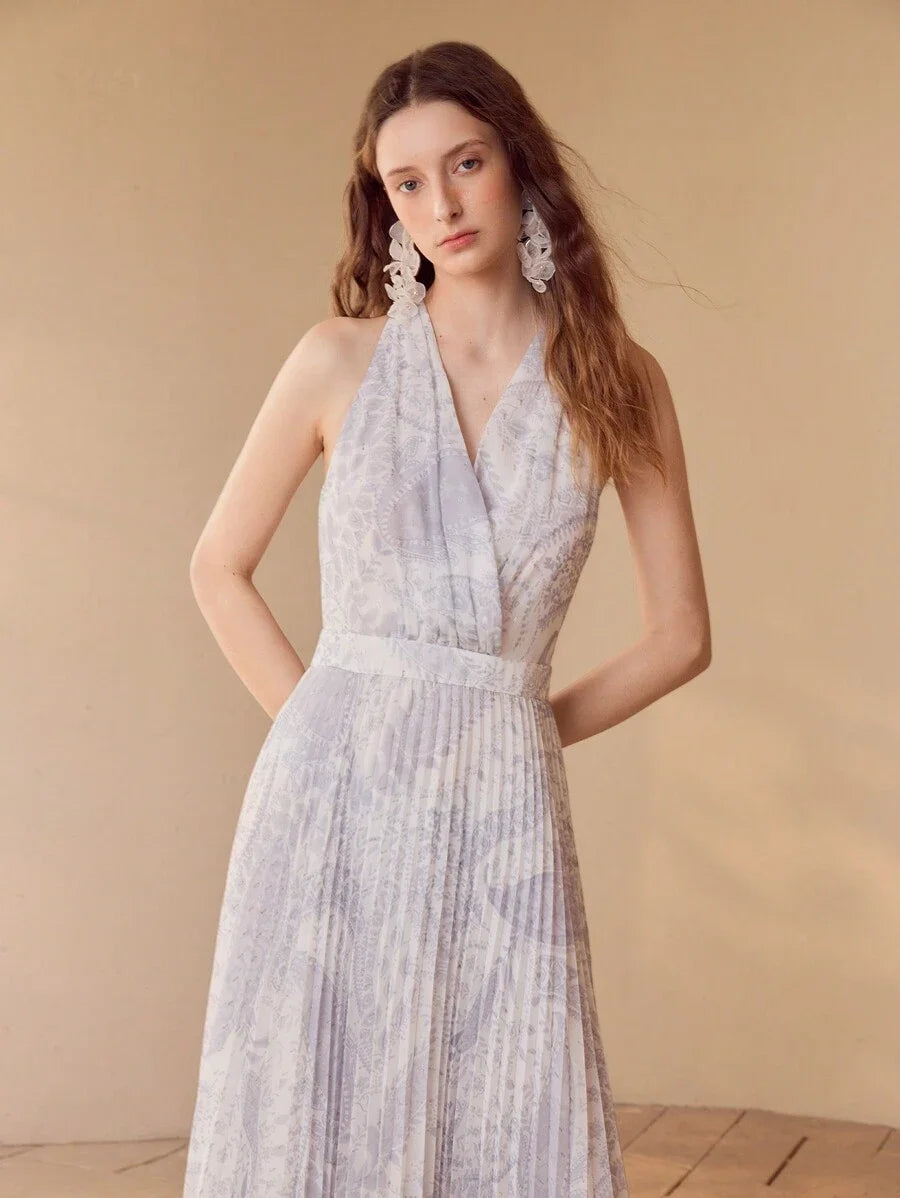 PREMIUM PAISLEY PRINT PLEATED HALTERNECK DRESSSPRINGSUMMER