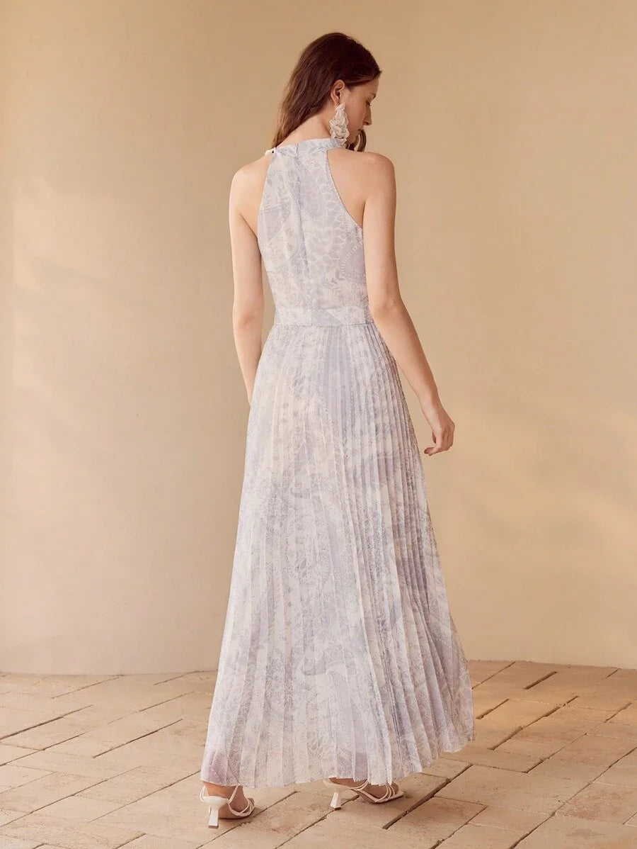 PREMIUM PAISLEY PRINT PLEATED HALTERNECK DRESSSPRINGSUMMER