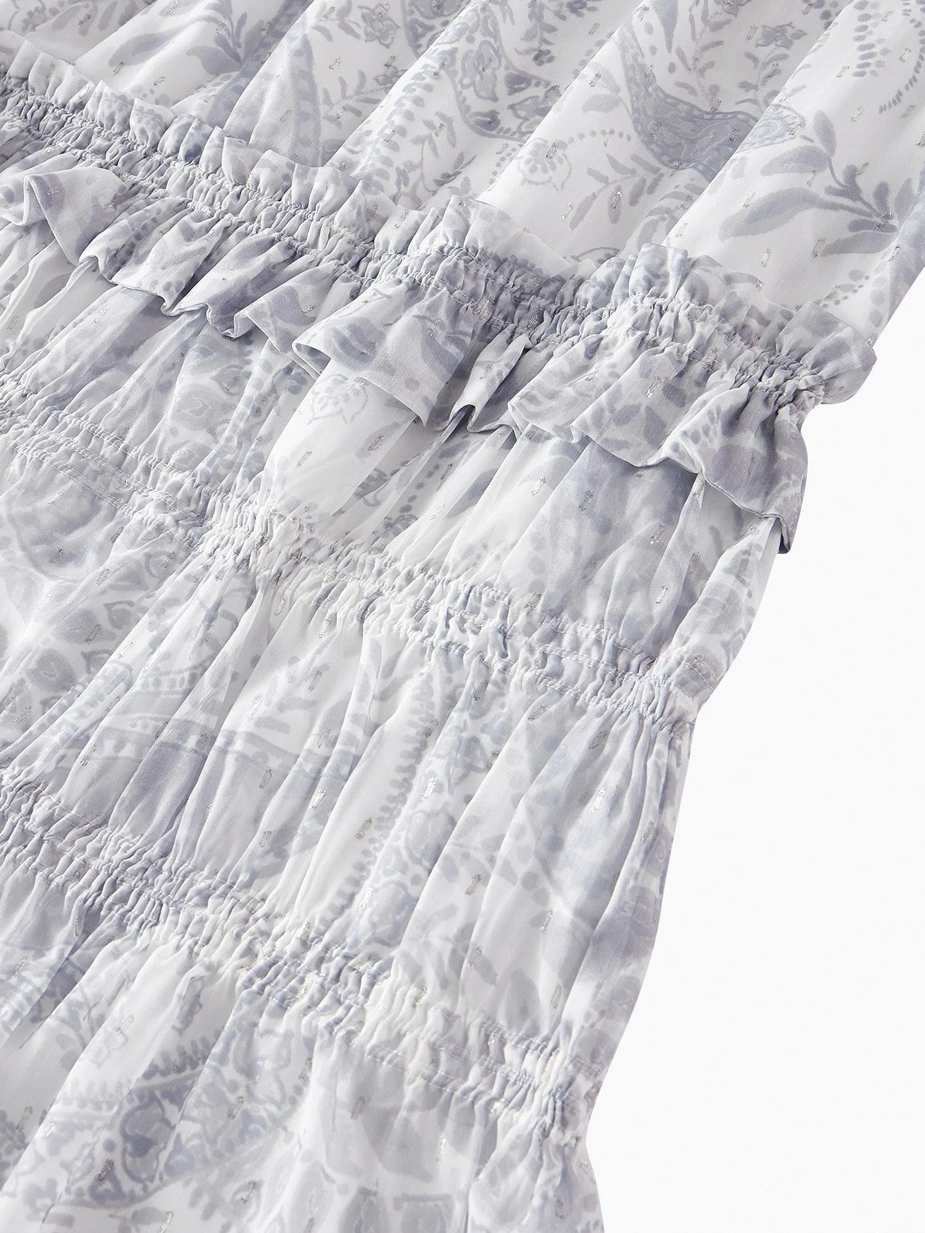 PREMIUM PAISLEY PRINT RUFFLE TRIM DRESS