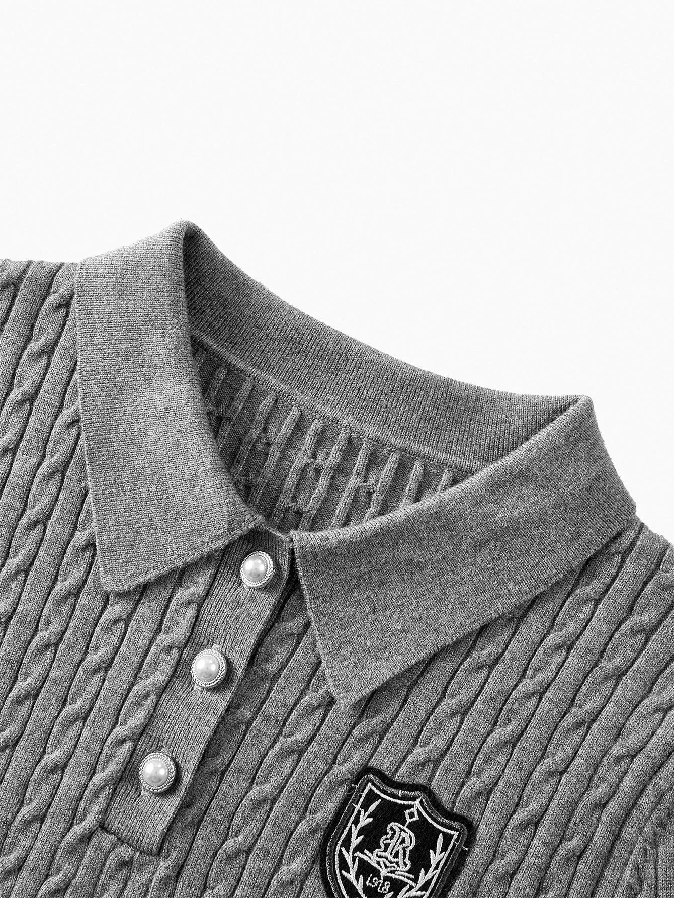 PREMIUM PATCHED HALF BUTTON SWEATER TOP amp SKIRT SWEATER COORD