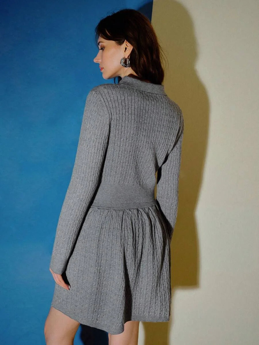 PREMIUM PATCHED HALF BUTTON SWEATER TOP amp SKIRT SWEATER COORD