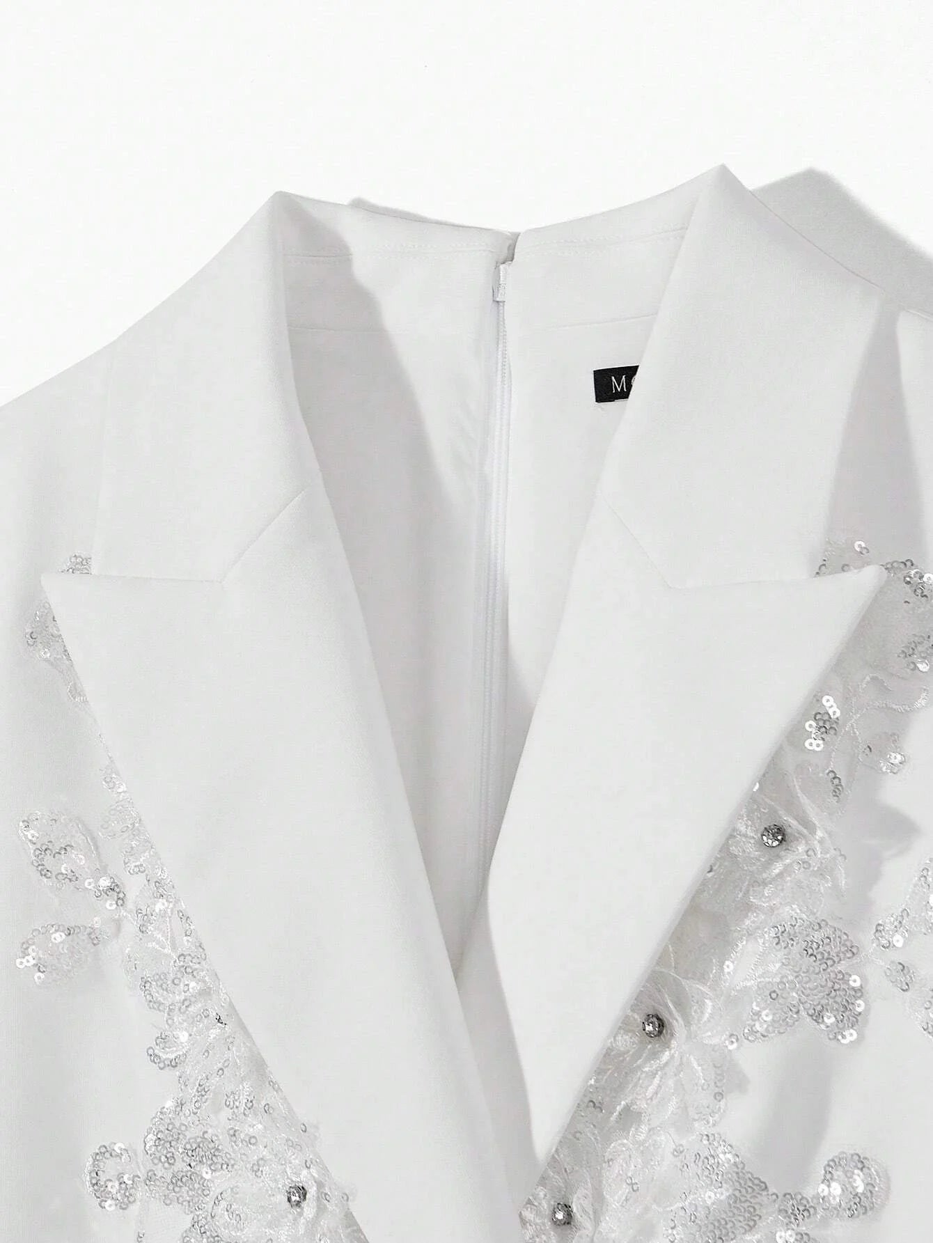 PREMIUM PEAK COLLAR CONTRAST SEQUIN DETAIL SEAM FRONT JUMPSUIT