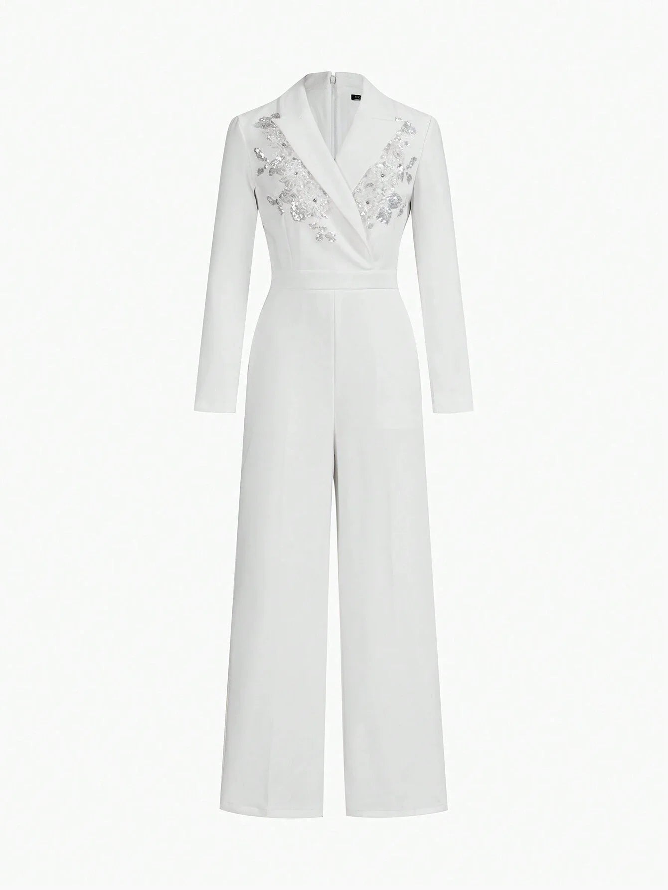 PREMIUM PEAK COLLAR CONTRAST SEQUIN DETAIL SEAM FRONT JUMPSUIT