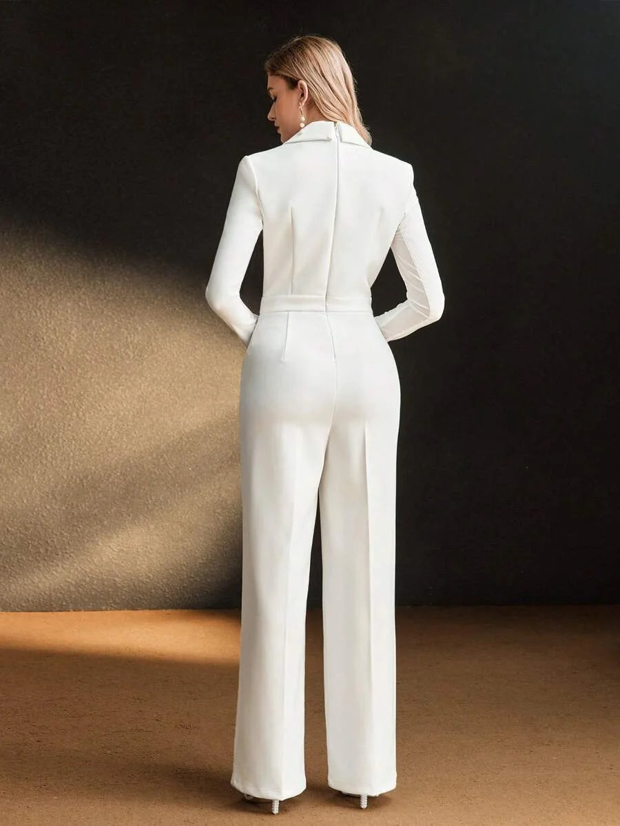 PREMIUM PEAK COLLAR CONTRAST SEQUIN DETAIL SEAM FRONT JUMPSUIT