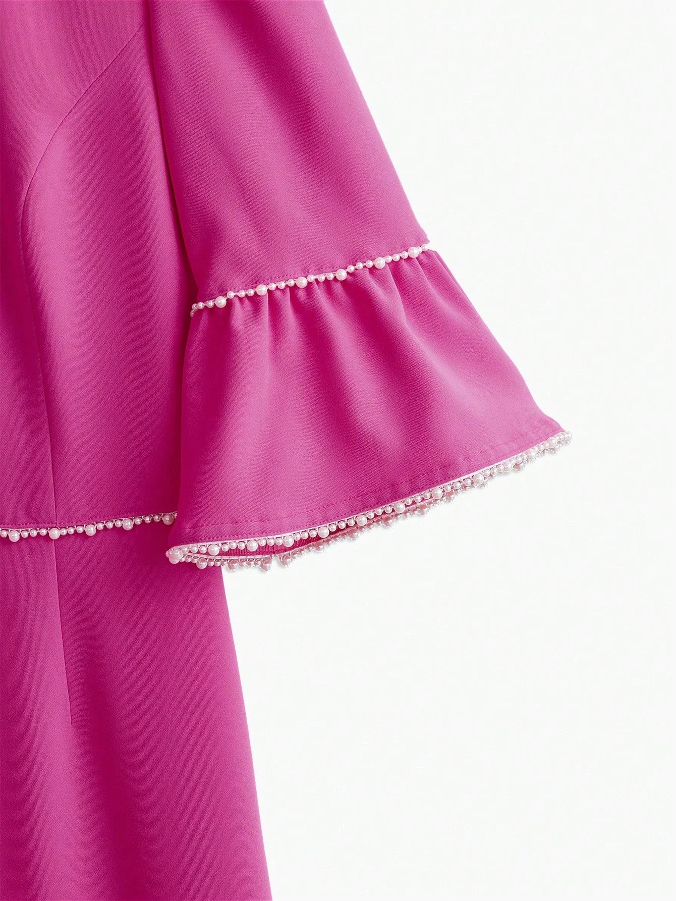 PREMIUM PEARL TRIM BELL SLEEVE DRESS