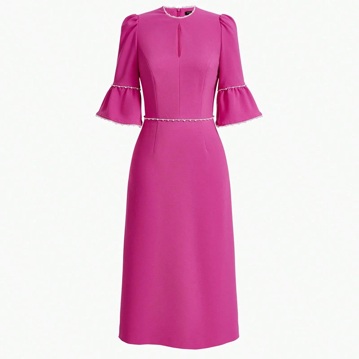 PREMIUM PEARL TRIM BELL SLEEVE DRESS