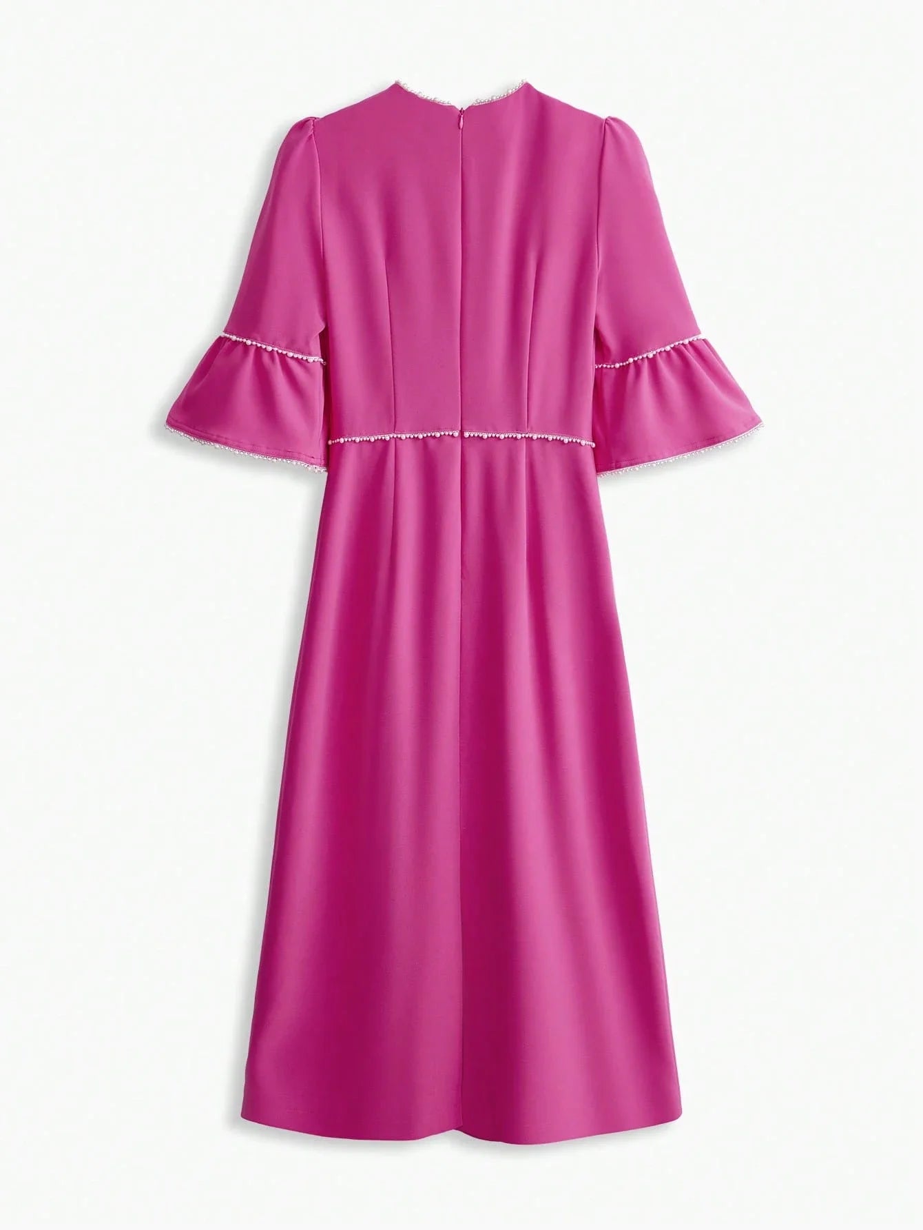 PREMIUM PEARL TRIM BELL SLEEVE DRESS