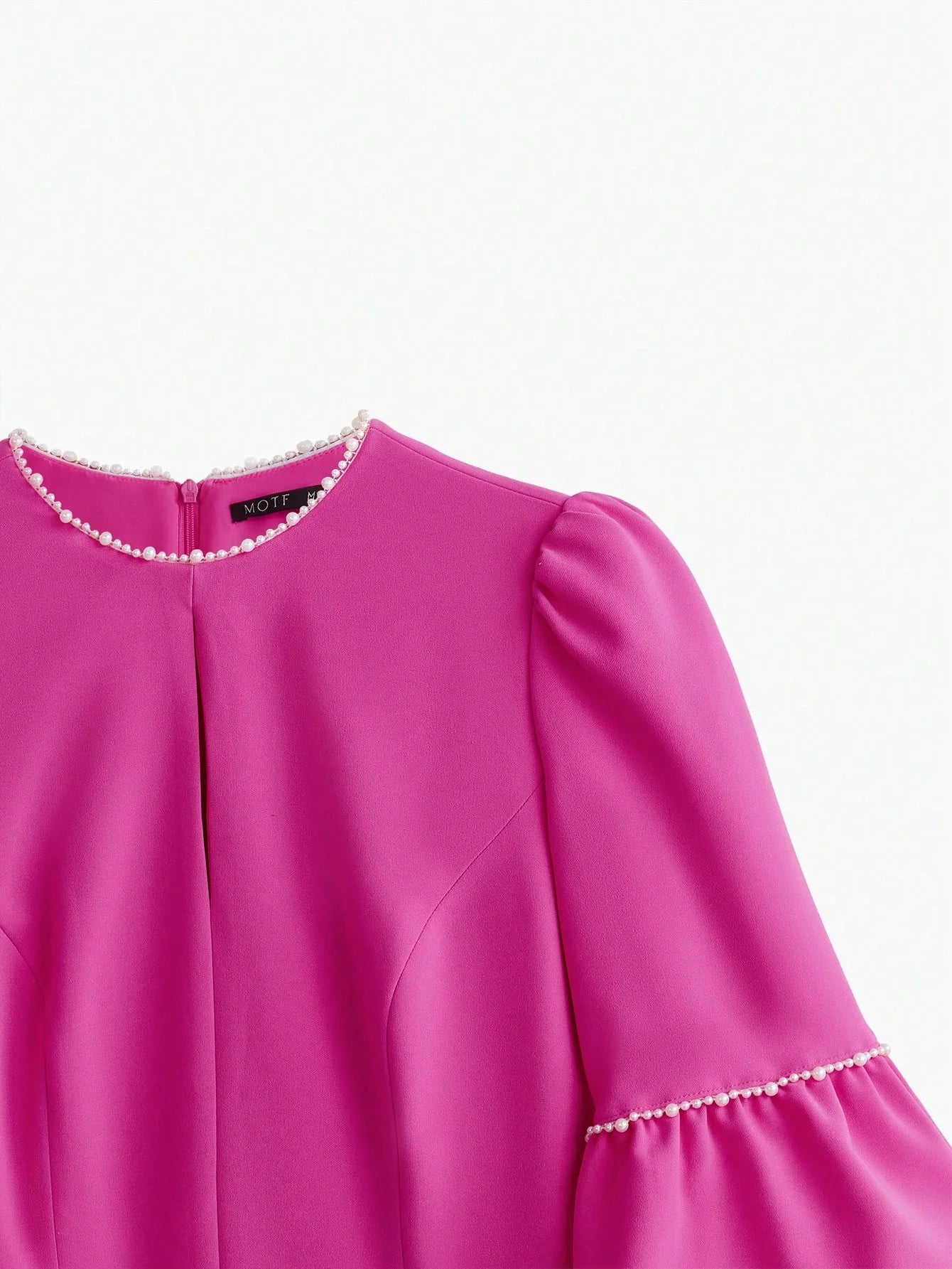 PREMIUM PEARL TRIM BELL SLEEVE DRESS