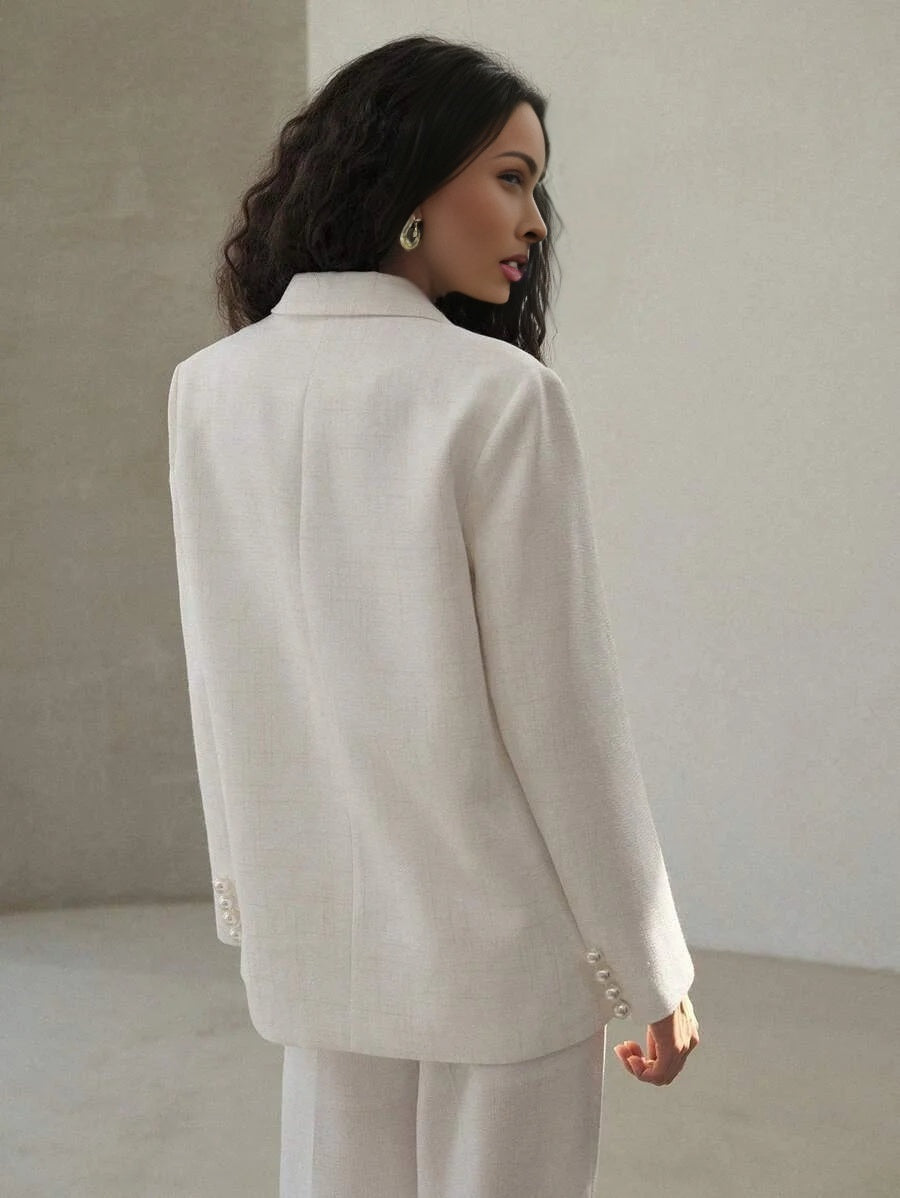 PREMIUM PLAID DOUBLE BREASTED STRUCTURED BLAZER PEARL BUTTON OVERSIZED BLAZER WORKSPRING SUMMER