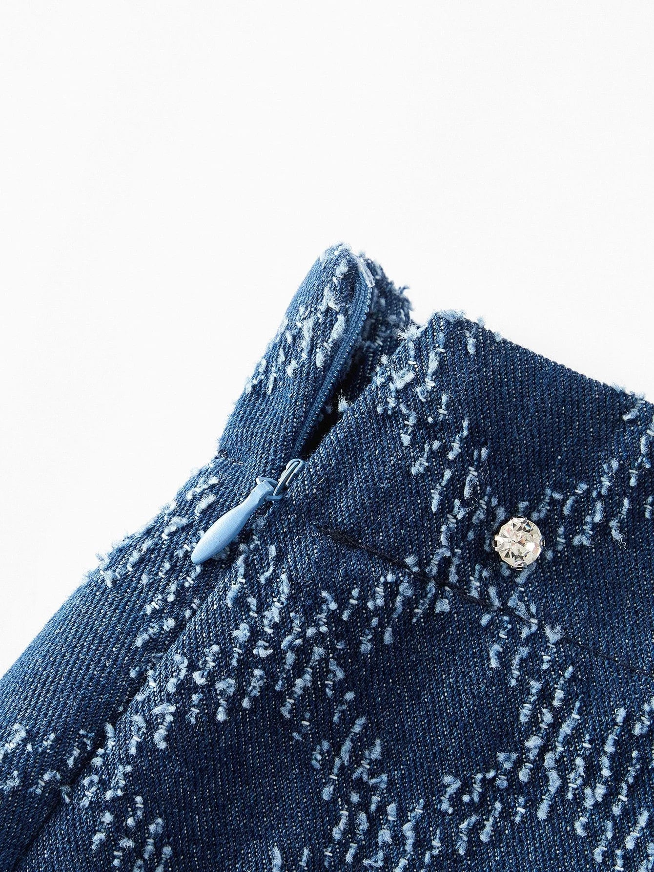 PREMIUM PLAID PATTERN RHINESTONE DETAIL FAUX PEARL BUTTON PLACKET DENIM JACKET amp SKIRT SET