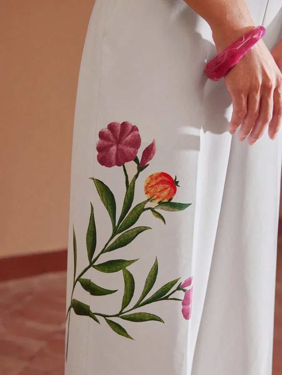 PREMIUM PLANTS PRINT WIDE LEG TUBE JUMPSUITSUMMER OUTFITS