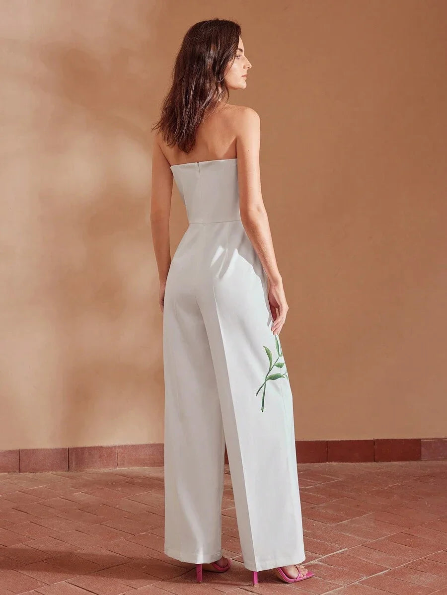 PREMIUM PLANTS PRINT WIDE LEG TUBE JUMPSUITSUMMER OUTFITS