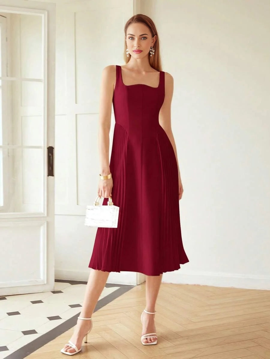PREMIUM PLEATED CORSET MIDI DRESS