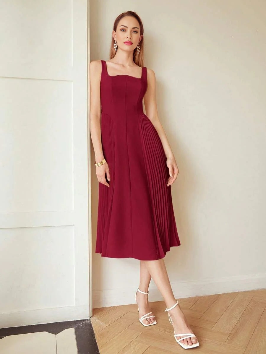 PREMIUM PLEATED CORSET MIDI DRESS