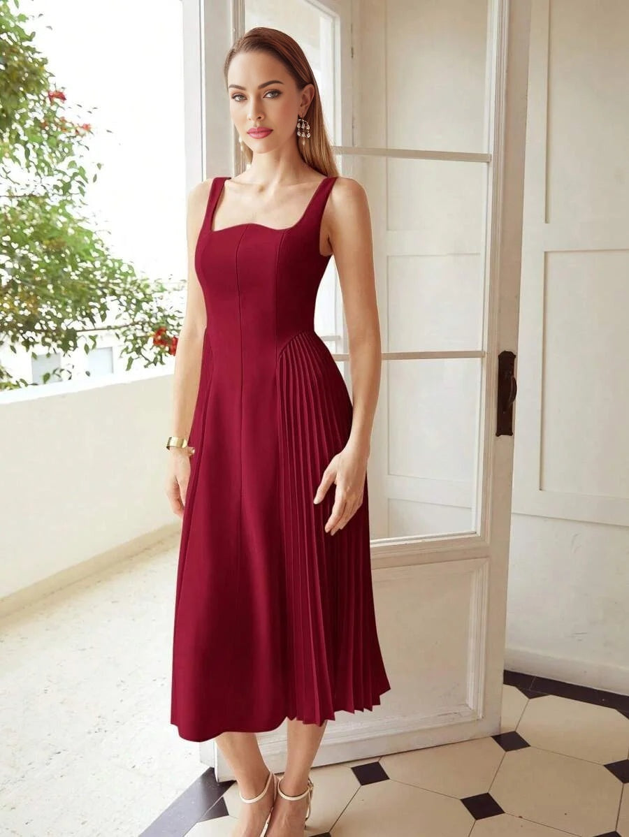 PREMIUM PLEATED CORSET MIDI DRESS