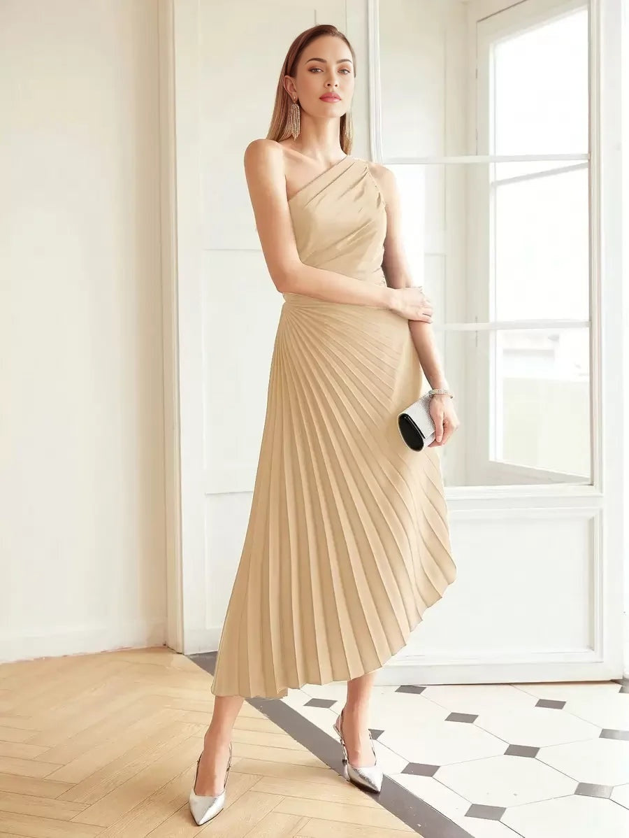 PREMIUM PLEATED ONE SHOULDER DRESS