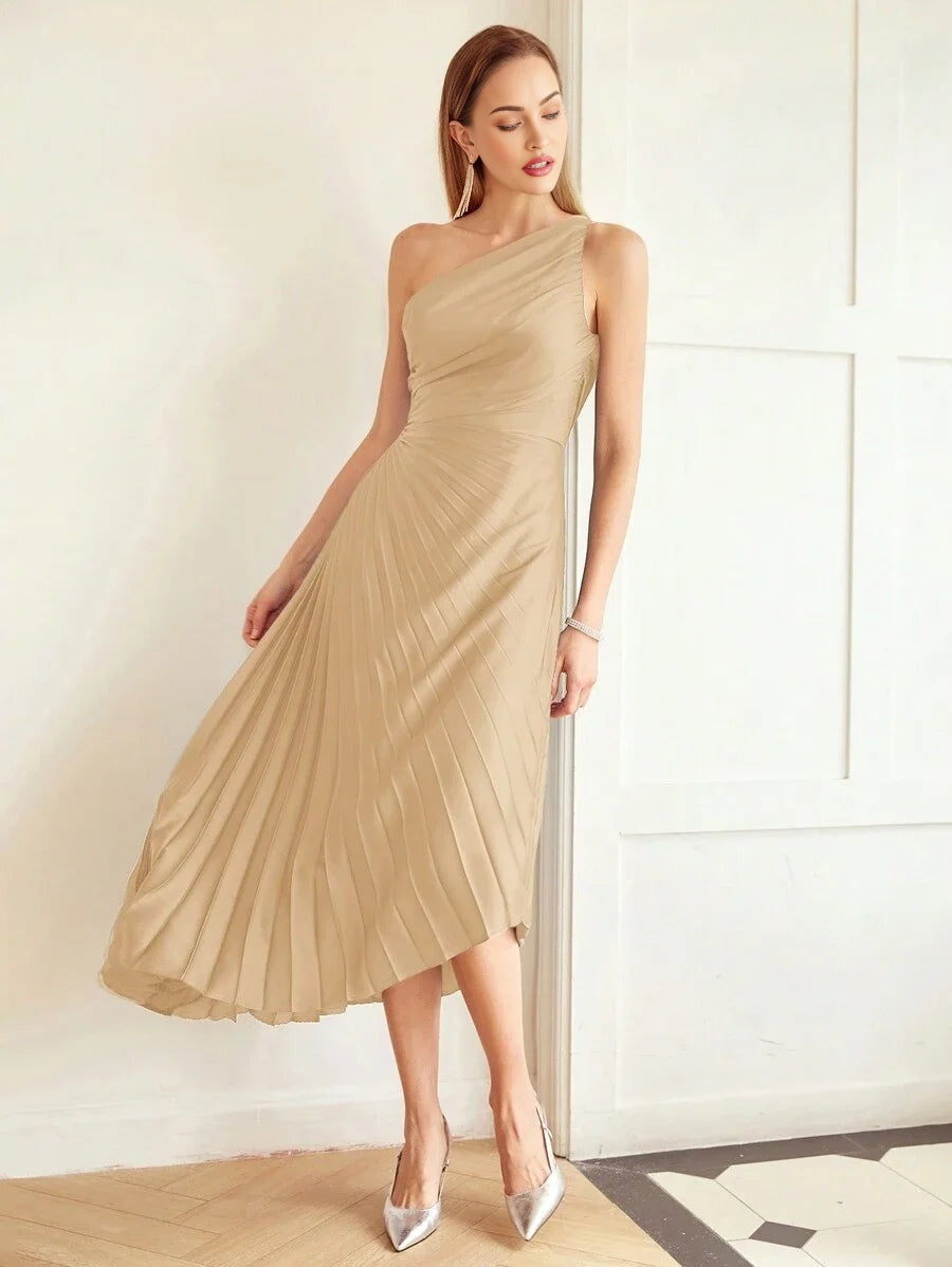 PREMIUM PLEATED ONE SHOULDER DRESS