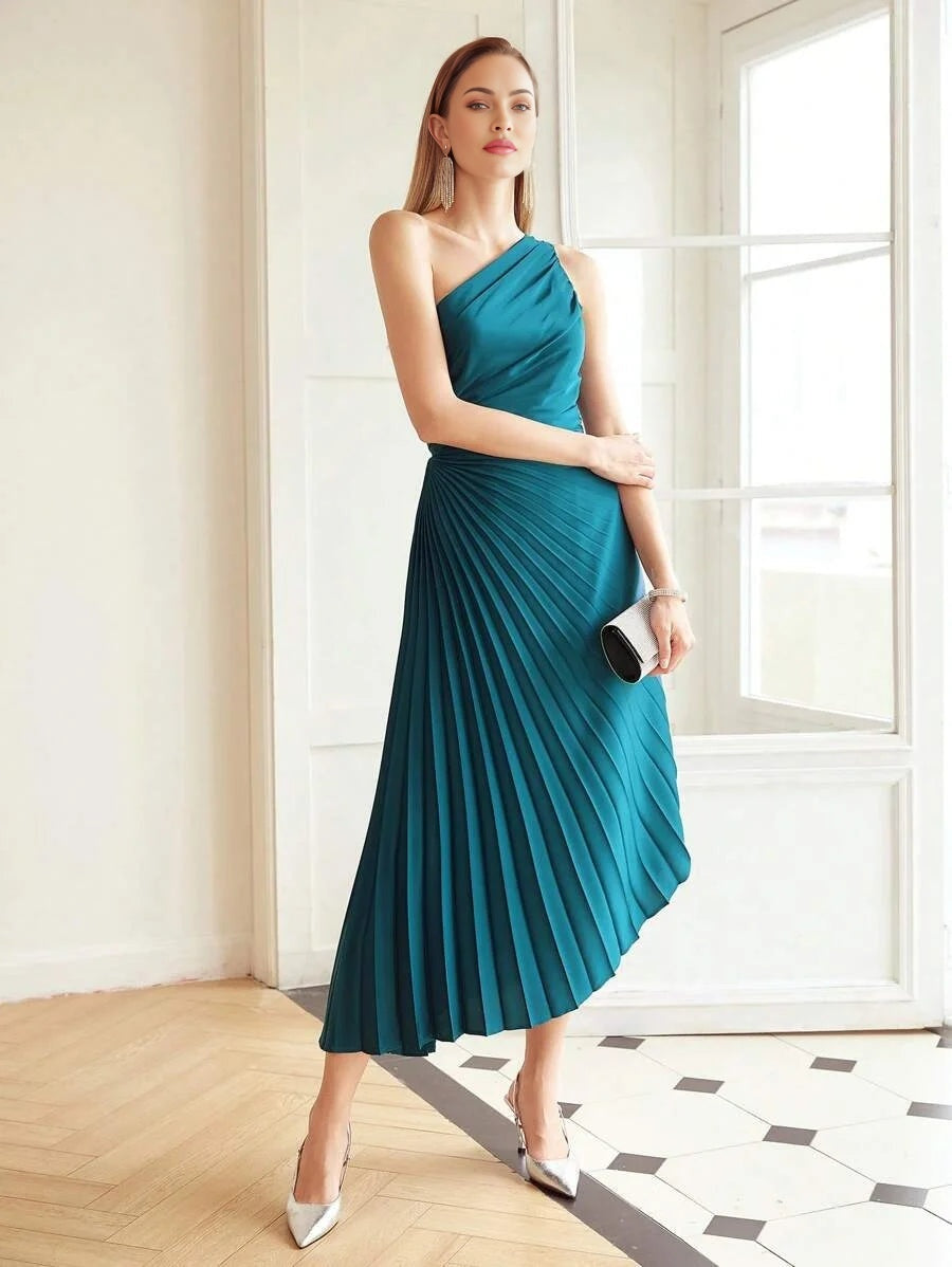 PREMIUM PLEATED ONE SHOULDER DRESSHOLIDAY PARTY BIRTHDAY FORMAL EVENING OCCASSION