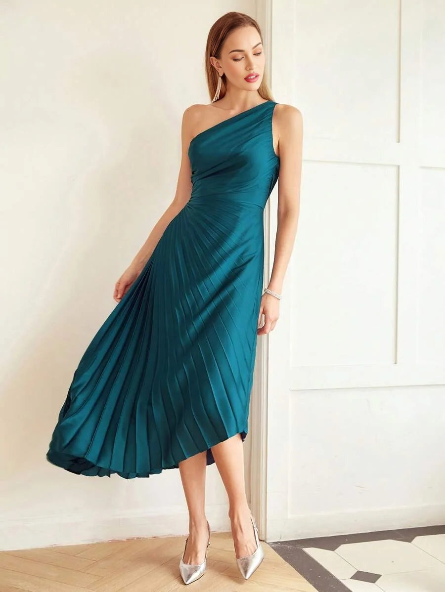 PREMIUM PLEATED ONE SHOULDER DRESSHOLIDAY PARTY BIRTHDAY FORMAL EVENING OCCASSION