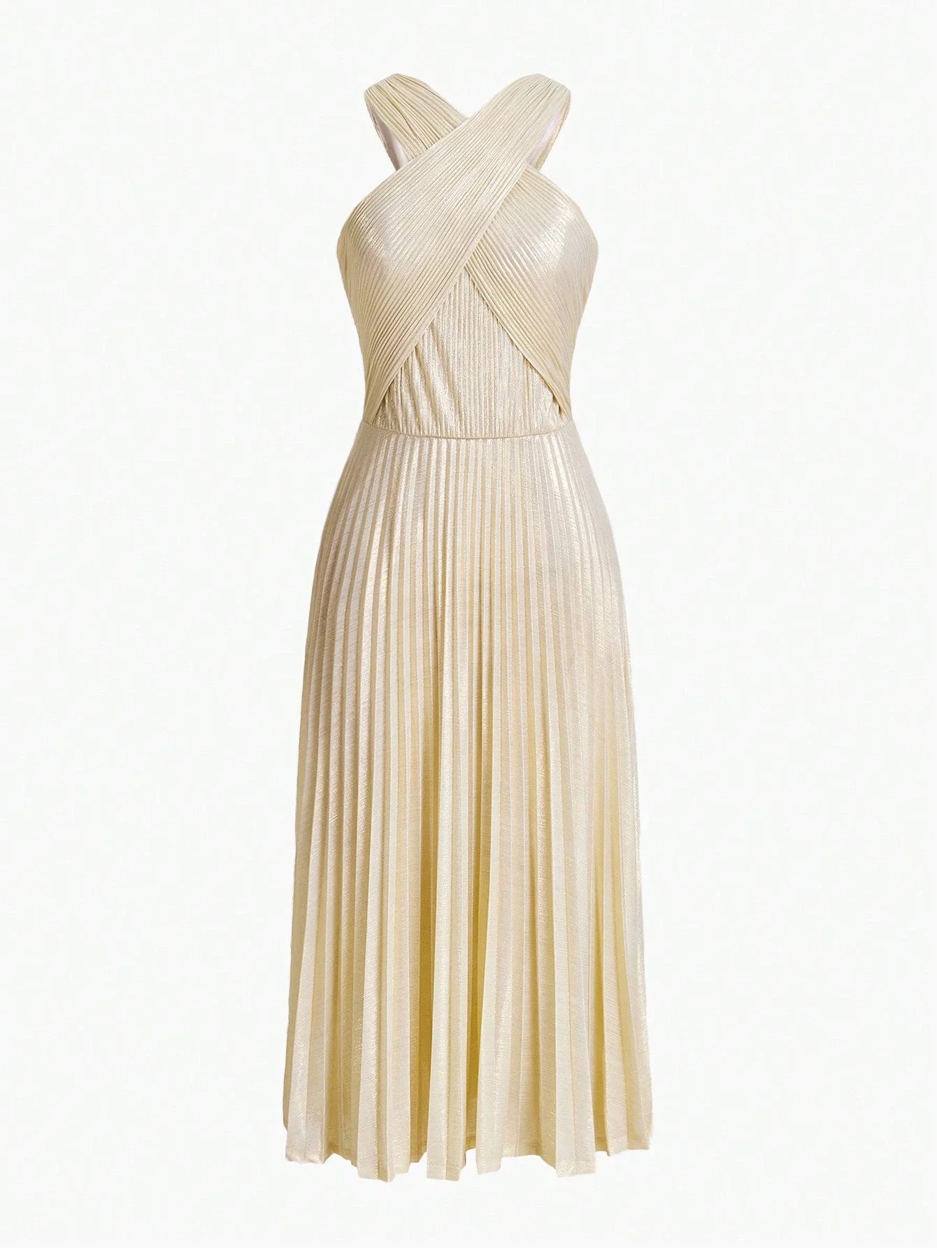 PREMIUM PLISSE CRISSCROSS HALTER DRESS