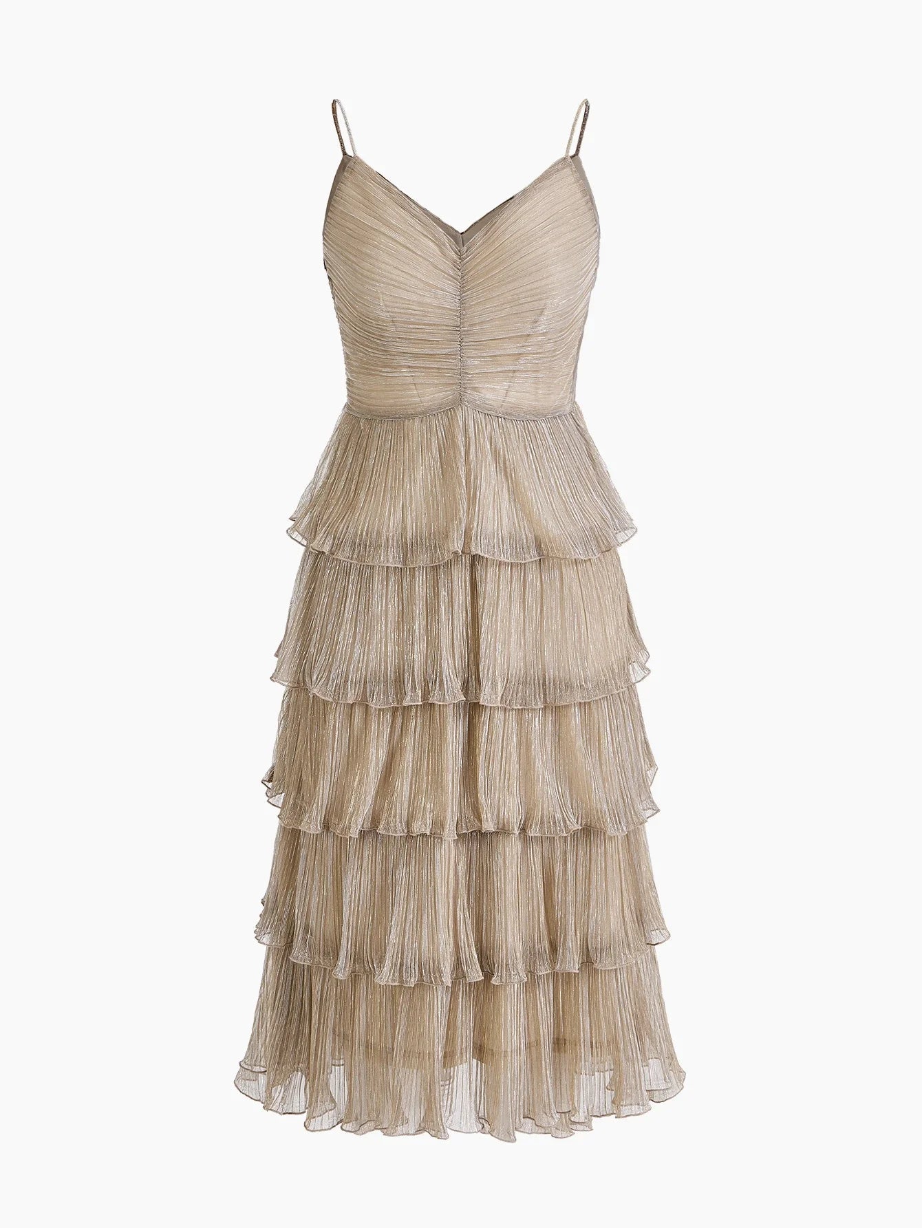 PREMIUM PLISSE LAYERED RUFFLE HEM SLIP DRESS