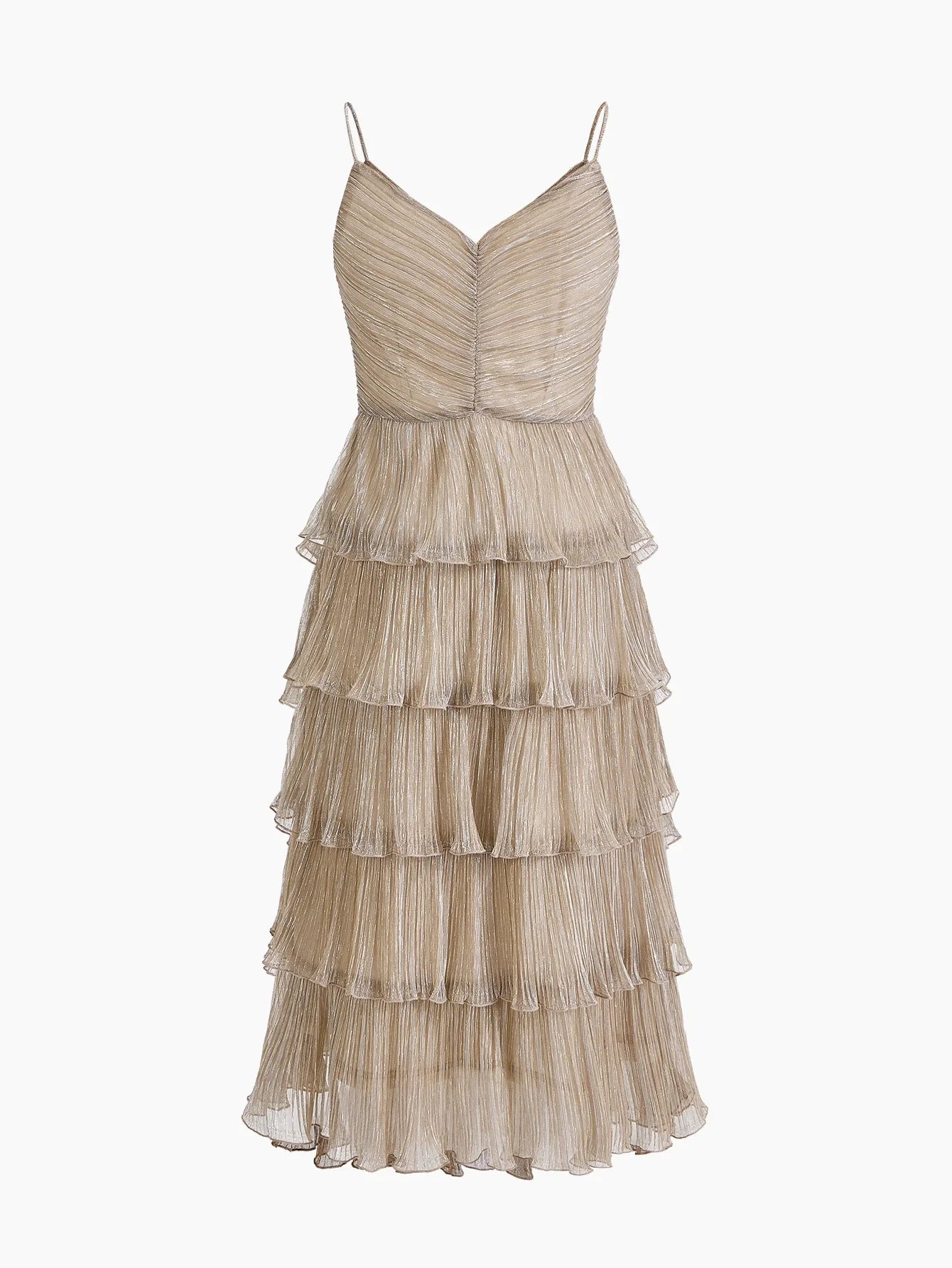 PREMIUM PLISSE LAYERED RUFFLE HEM SLIP DRESS