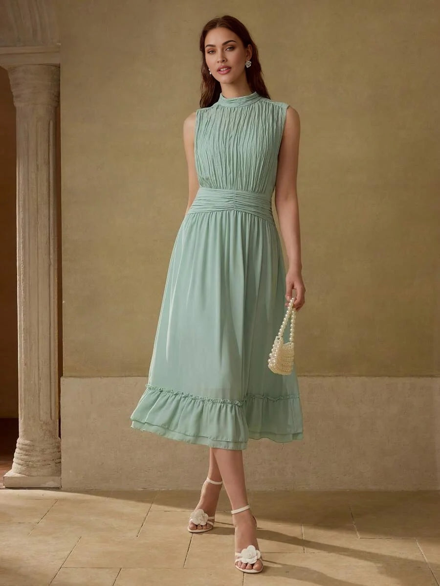 PREMIUM PLISSE RUFFLE HEM DRESS