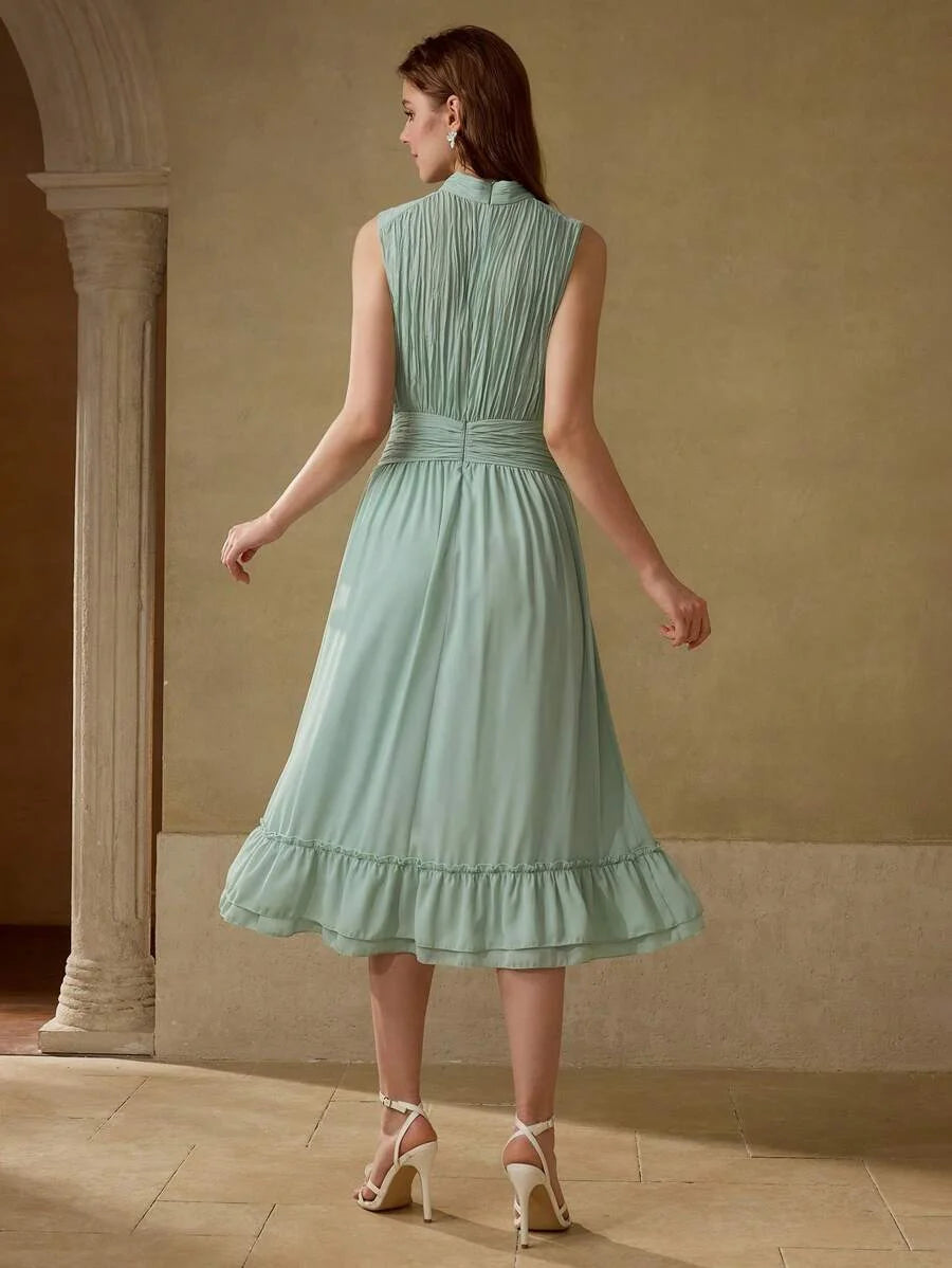 PREMIUM PLISSE RUFFLE HEM DRESS