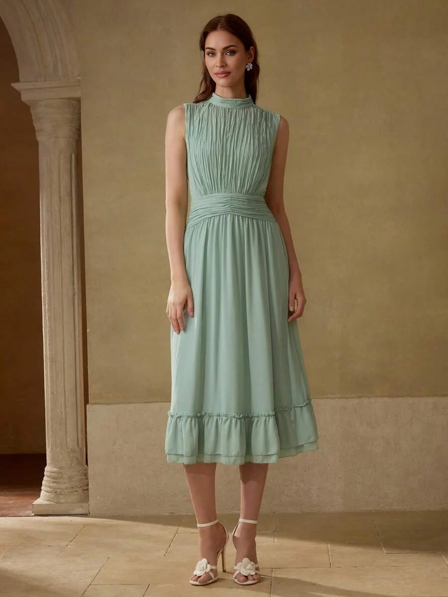 PREMIUM PLISSE RUFFLE HEM DRESS