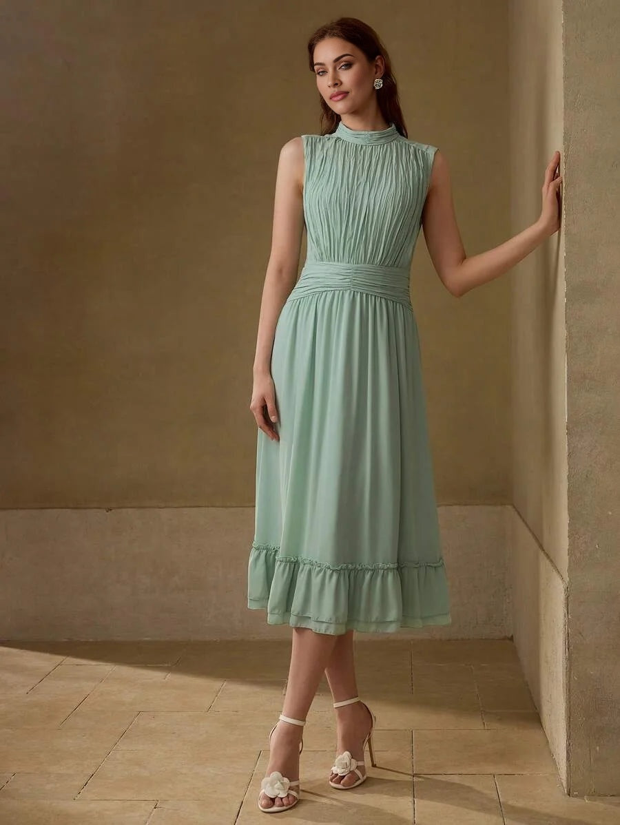 PREMIUM PLISSE RUFFLE HEM DRESS