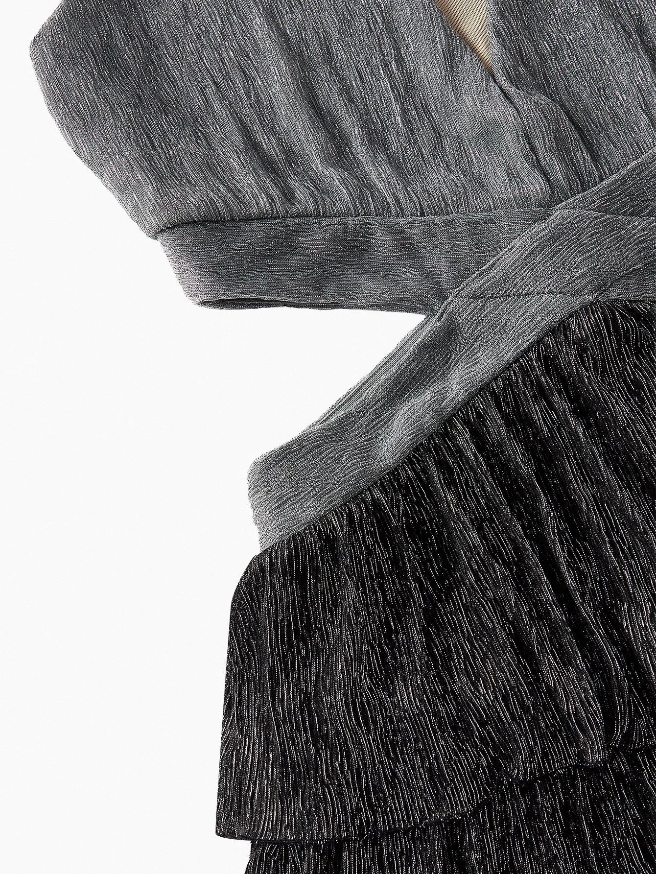 PREMIUM PLUNGING NECK CUTOUT WAIST LAYERED RUFFLE HEM SPLIT THIGH MAXI DRESS