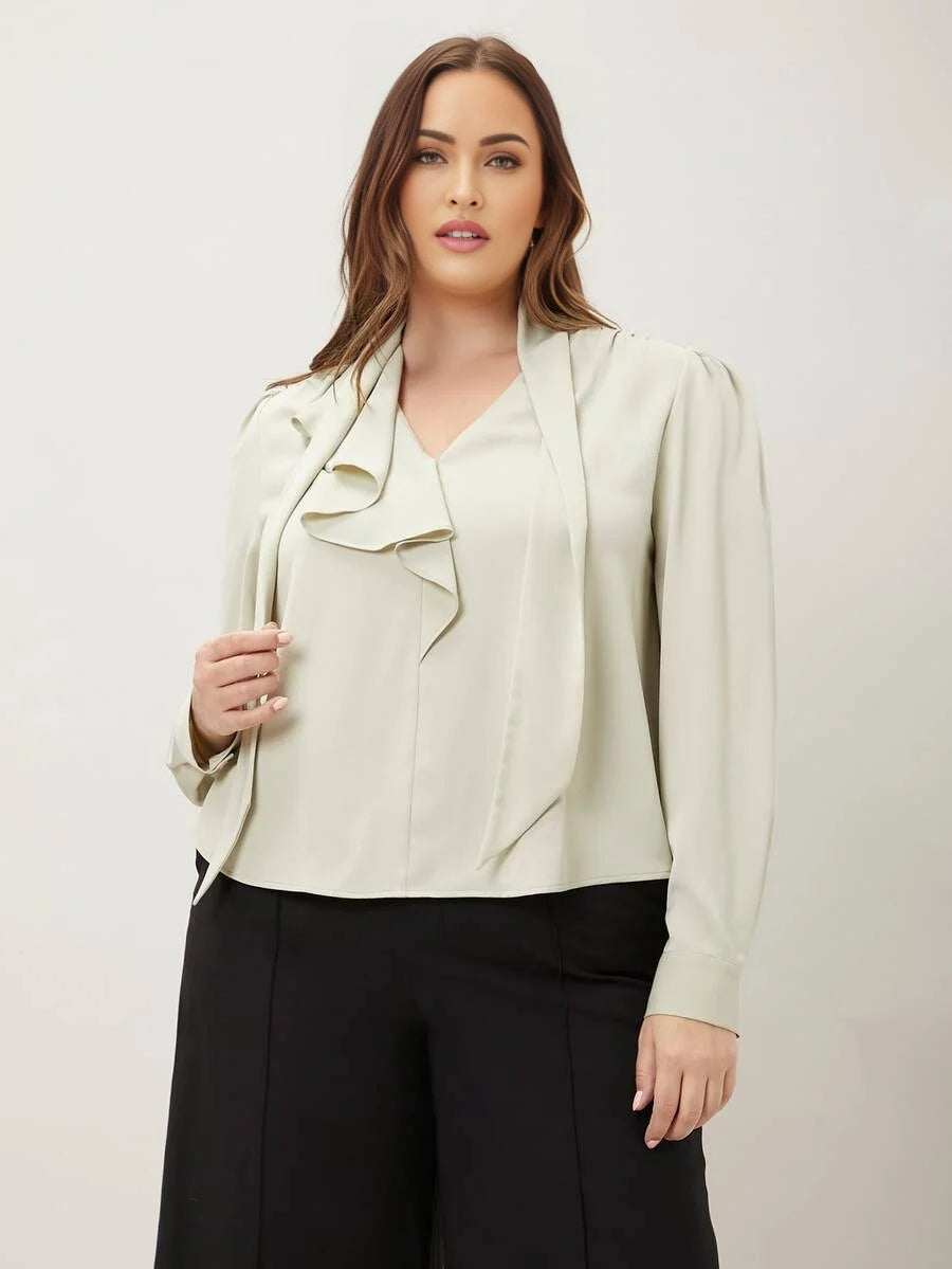 PREMIUM PLUS DRAPED RUFFLE TRIM TOP
