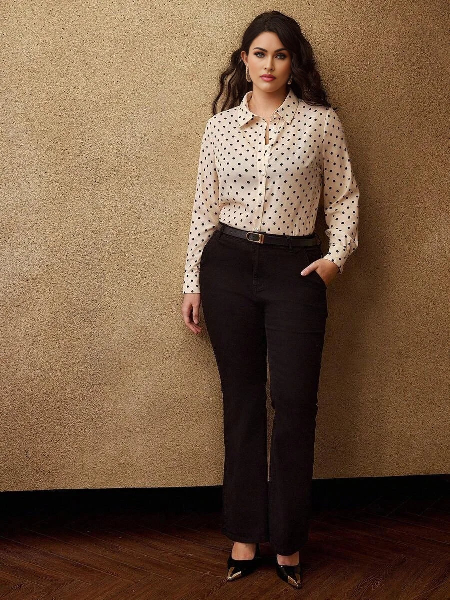 PREMIUM PLUS POLKA DOT PRINT LONG SLEEVE SHIRT