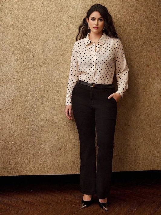 PREMIUM PLUS POLKA DOT PRINT LONG SLEEVE SHIRT