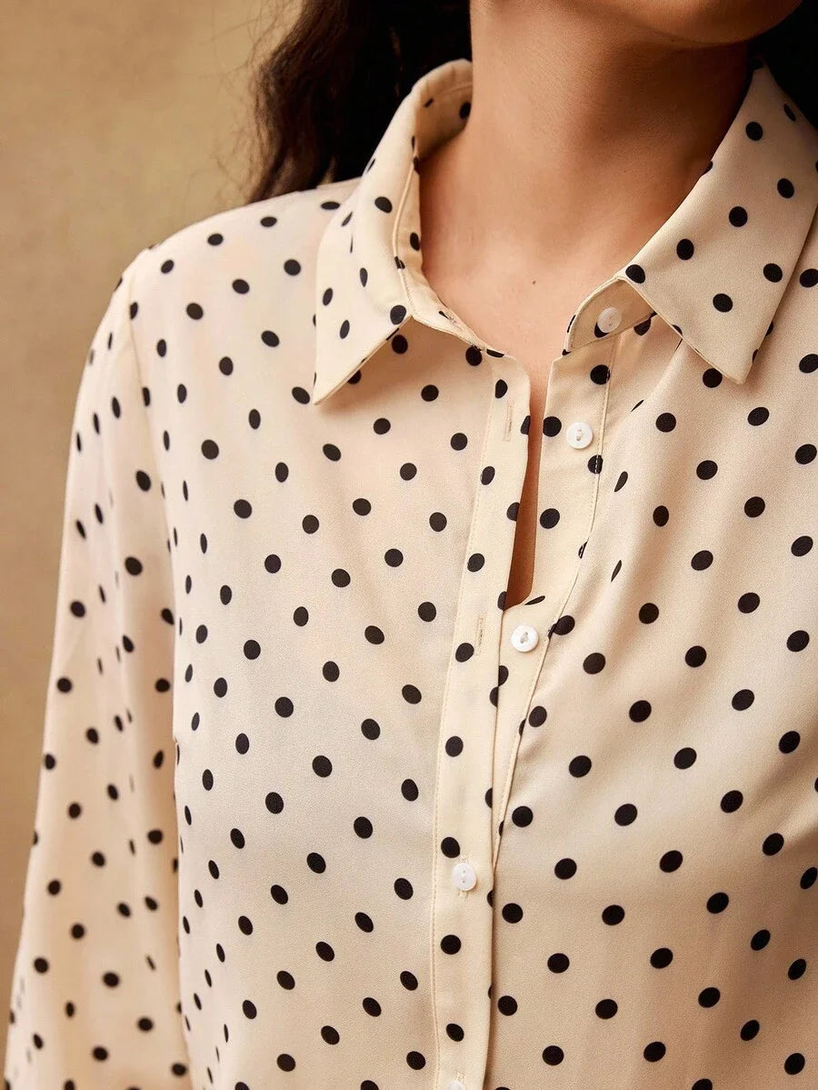 PREMIUM PLUS POLKA DOT PRINT LONG SLEEVE SHIRT