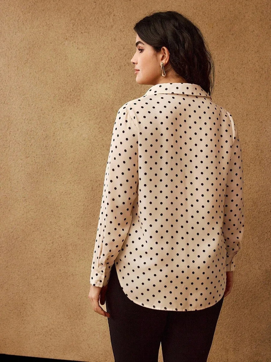PREMIUM PLUS POLKA DOT PRINT LONG SLEEVE SHIRT