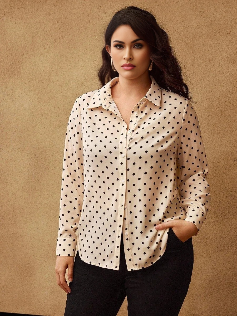 PREMIUM PLUS POLKA DOT PRINT LONG SLEEVE SHIRT