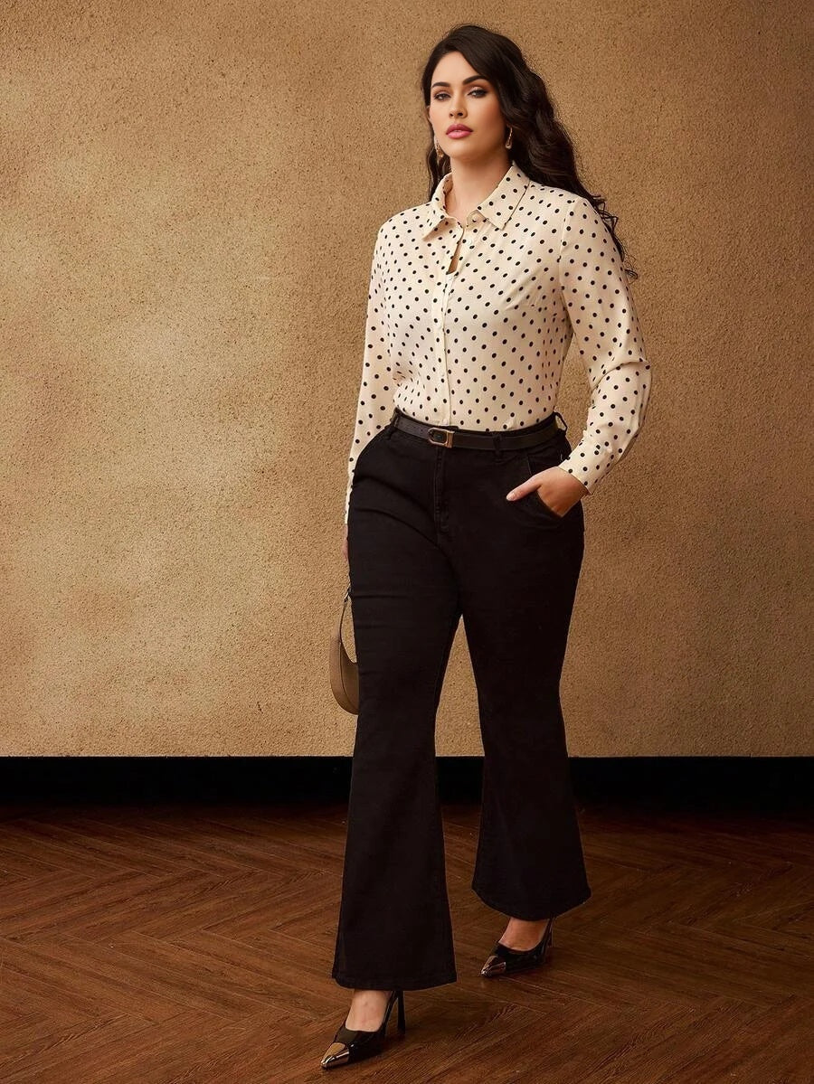 PREMIUM PLUS POLKA DOT PRINT LONG SLEEVE SHIRT