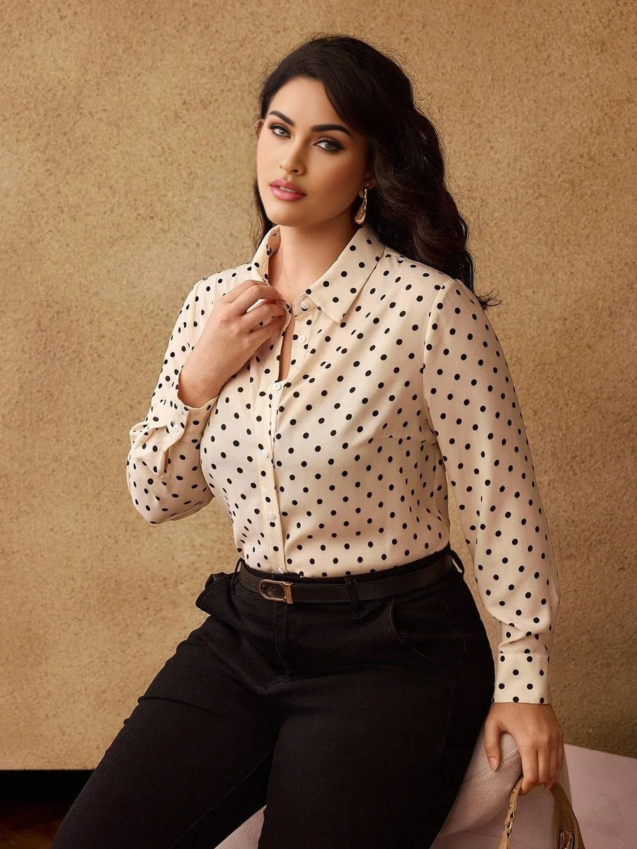 PREMIUM PLUS POLKA DOT PRINT LONG SLEEVE SHIRT