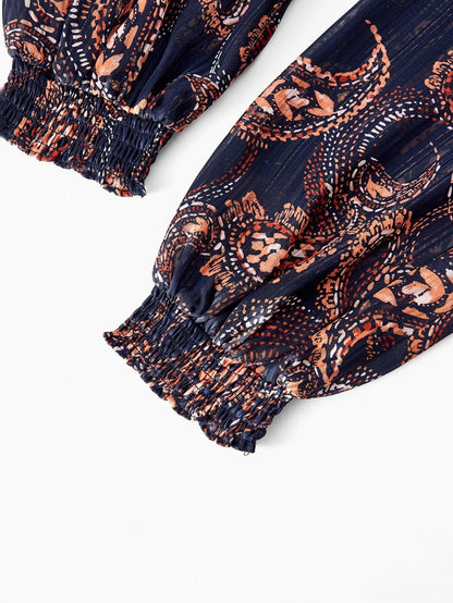 PREMIUM PLUS SIZE AUTUMNWINTER BOHEMIAN CHIC PAISLEY PRINT LONG SLEEVE DRESS