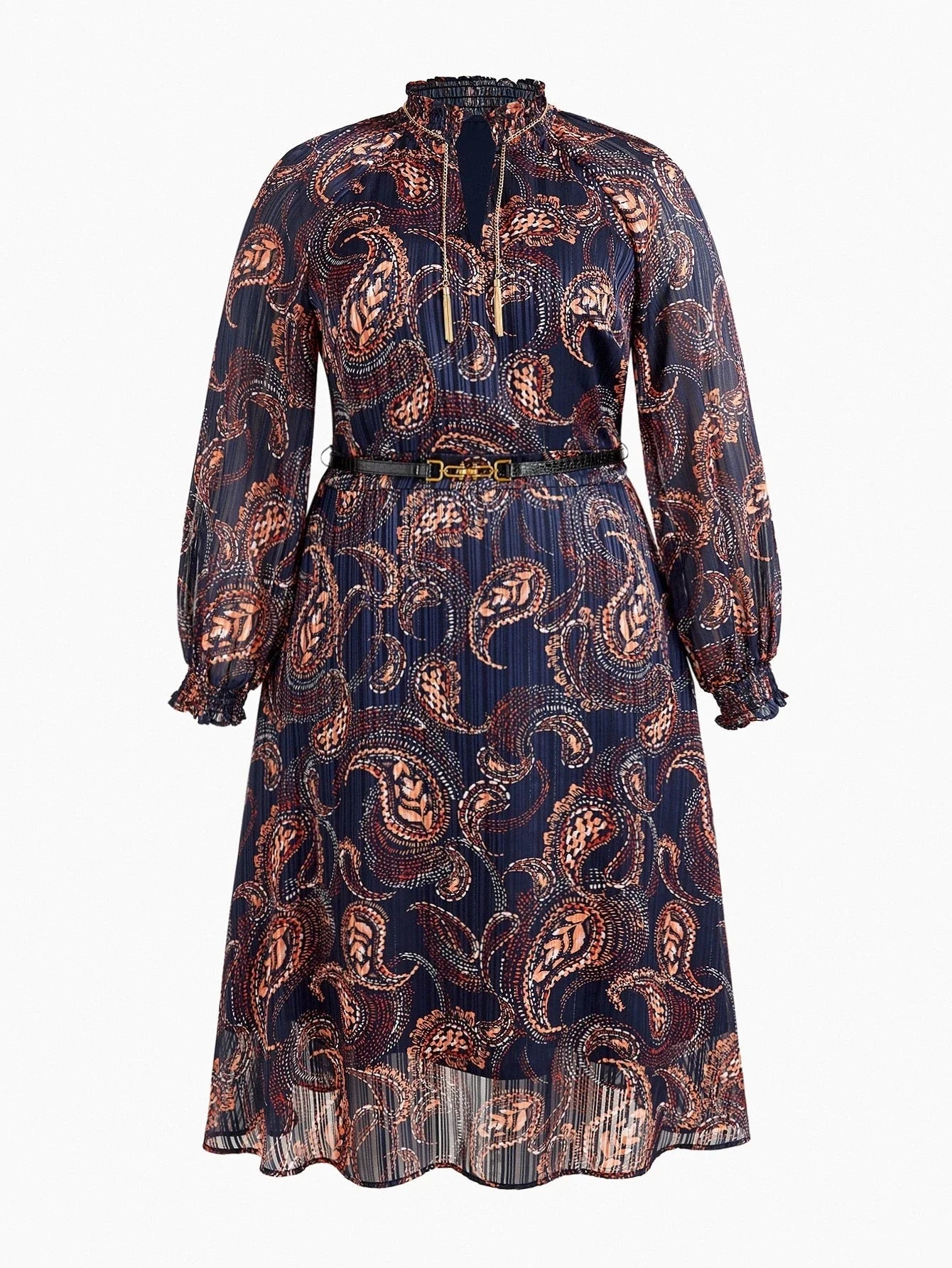 PREMIUM PLUS SIZE AUTUMNWINTER BOHEMIAN CHIC PAISLEY PRINT LONG SLEEVE DRESS