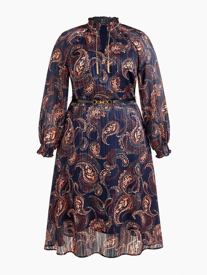 PREMIUM PLUS SIZE AUTUMNWINTER BOHEMIAN CHIC PAISLEY PRINT LONG SLEEVE DRESS