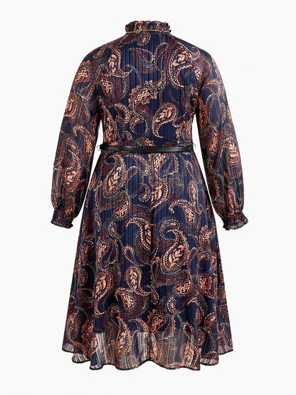 PREMIUM PLUS SIZE AUTUMNWINTER BOHEMIAN CHIC PAISLEY PRINT LONG SLEEVE DRESS
