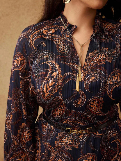 PREMIUM PLUS SIZE AUTUMNWINTER BOHEMIAN CHIC PAISLEY PRINT LONG SLEEVE DRESS