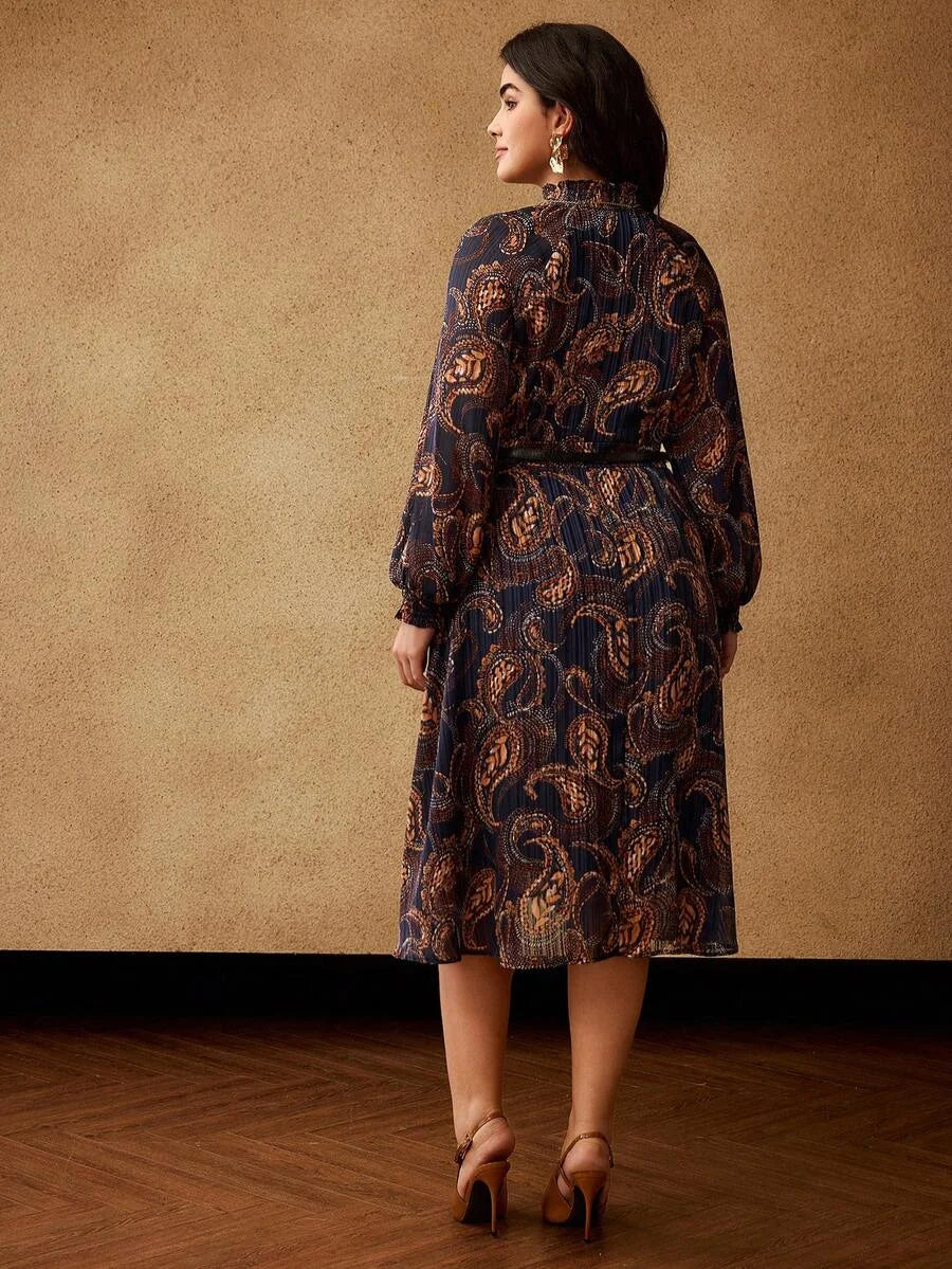 PREMIUM PLUS SIZE AUTUMNWINTER BOHEMIAN CHIC PAISLEY PRINT LONG SLEEVE DRESS